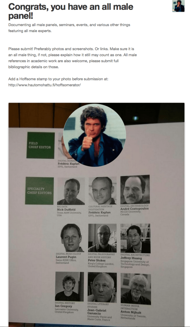 Screenshot from congrats you have an all male panel, featuring frontiers in DH